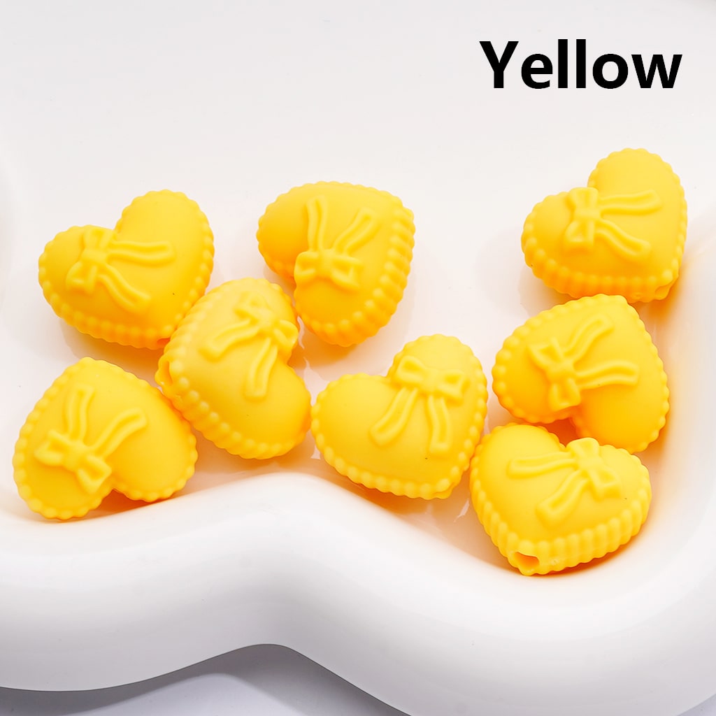 Rubber Coated Acrylic Beads Heart Shape with Bowknots Multi-Color 18*20MM (Single Color is av available for 200pcs(Whole Bag))
