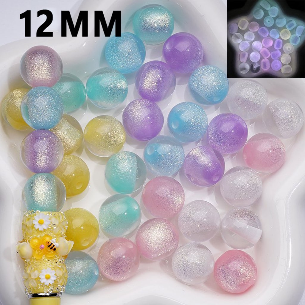 Bling Bling Luminous Shiny Glitter Half Sugar Core Round Acrylic Beads, 12MM
