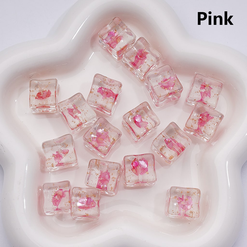 Clear Square Acrylic Beads with Gold Foil and Multi-Color Shells 14-15MM (Single Color is available for 200pcs(Whole bag))