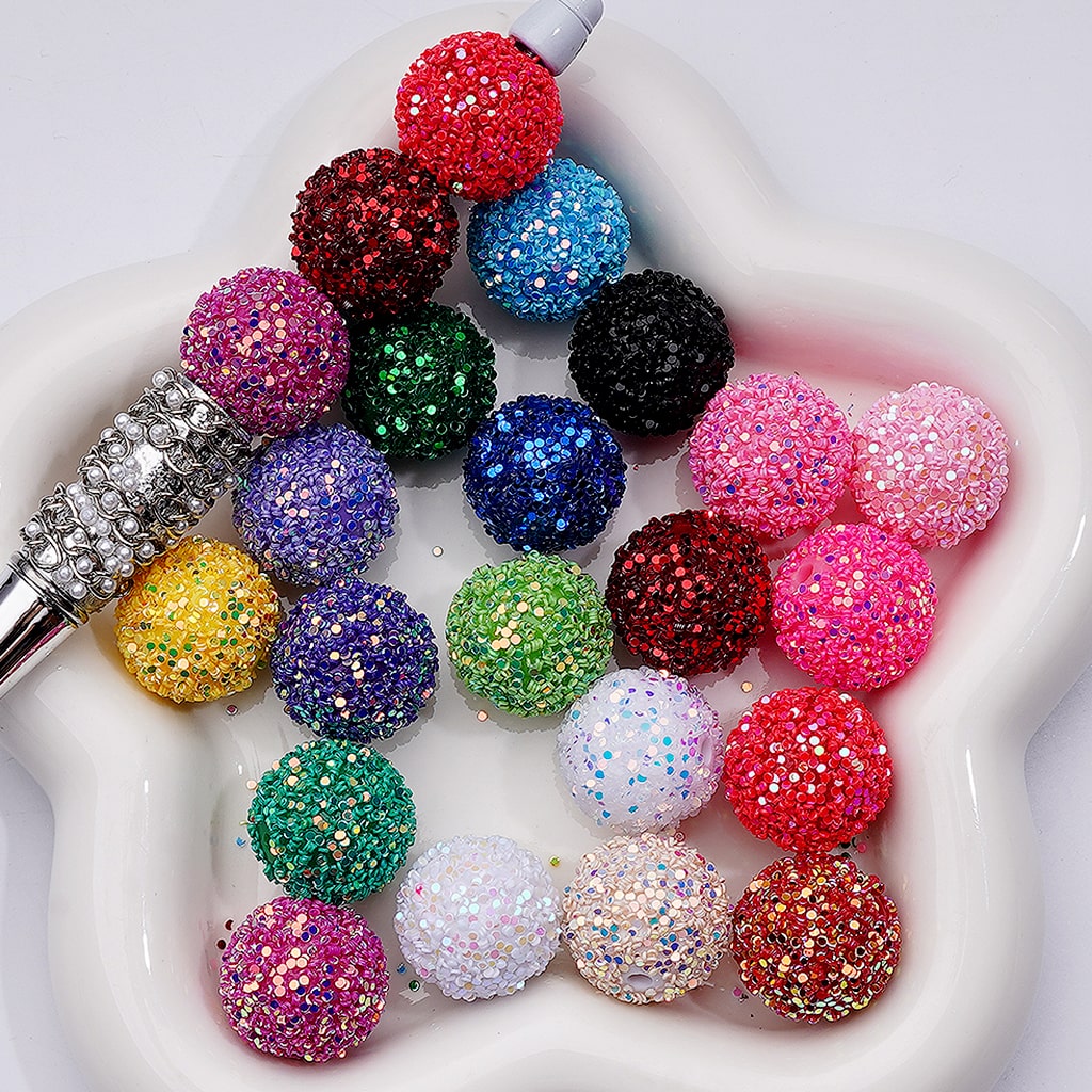 Shiny Confetti Round Acrylic Beads Solid Color Multicolor Look, 20MM