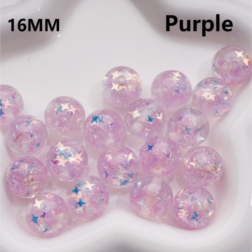 Mini Colorful Star Flakes Confetti Inside Multi-Color Translucent Round Acrylic Beads, 16MM (Single Color is available for 200pcs(Whole bag))