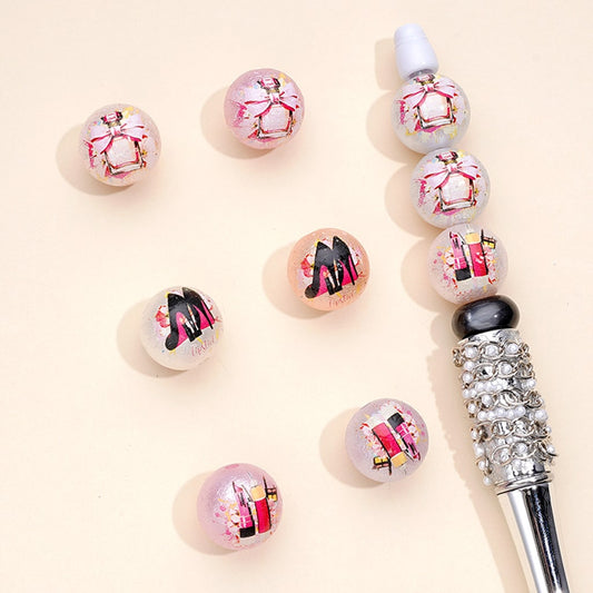 Cosmetics Make Up Round  Beautiful Lady Girl Woman Acrylic Beads, Random Mix, 16MM