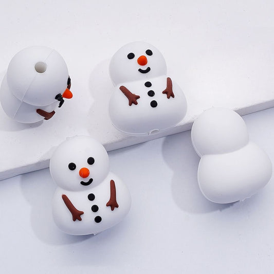 3D Snowman With Cute Red Nose Silicone Focal Beads