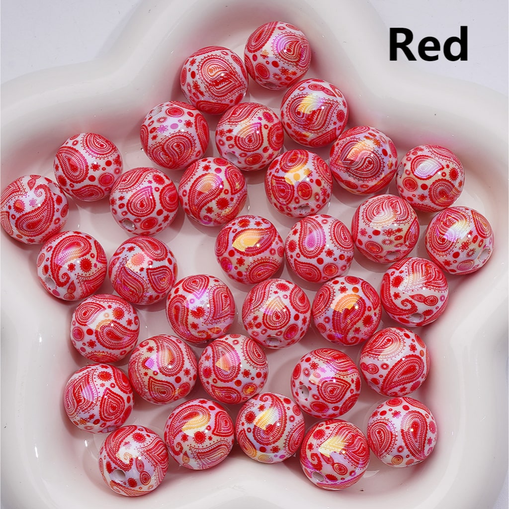 UV Coating Multi-Color White Round Water Drop Pattern Acrylic Beads 16MM