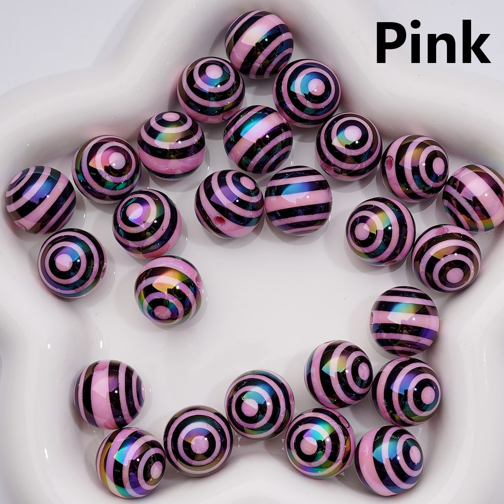 UV Coating Round Acrylic Beads in Solid Color Black Round Stripes, 16MM (Single Color is available for 200pcs(Whole bag))