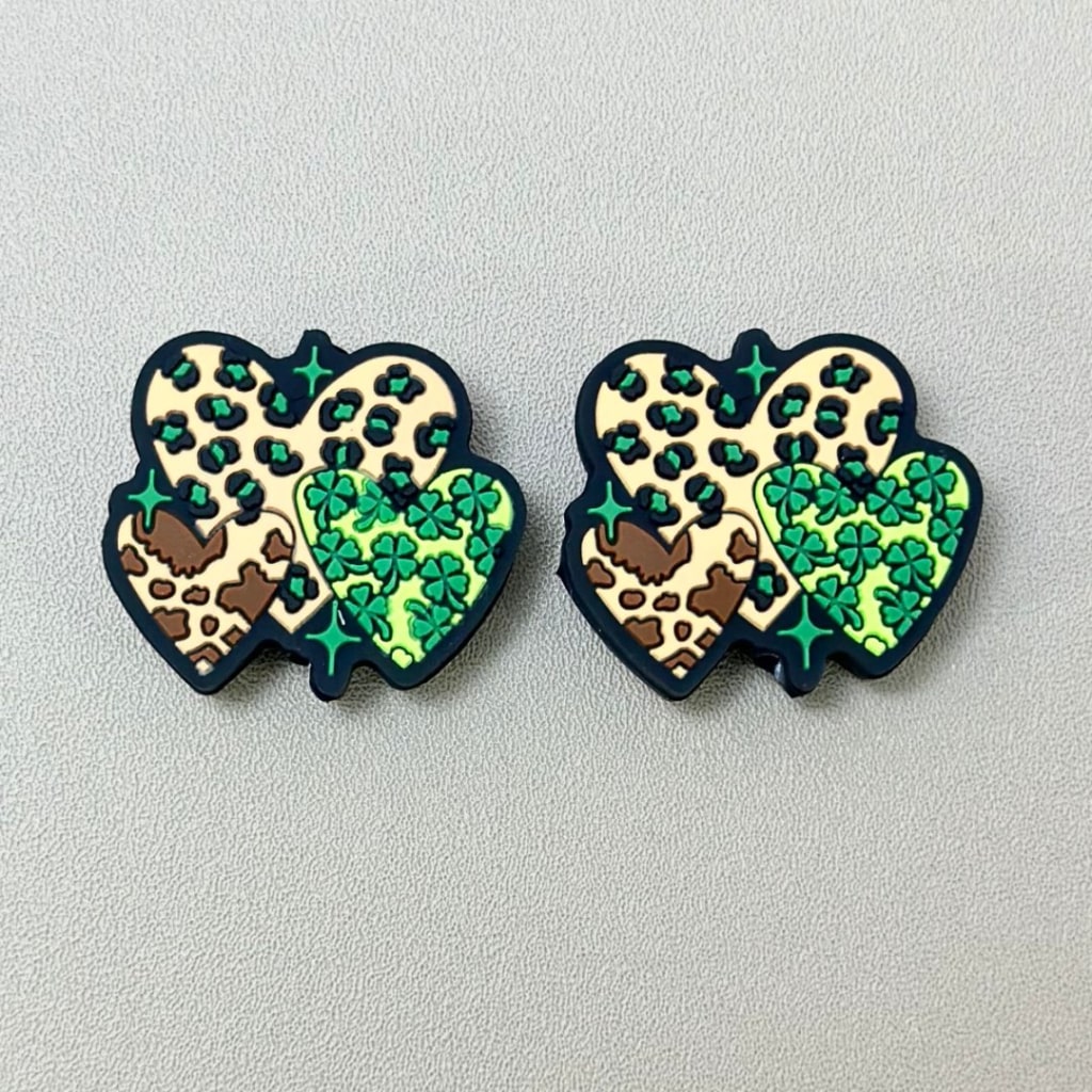 Saint Patrick's Day Colorful Prints Heart Four Leaf Clover Silicone Focal Beads