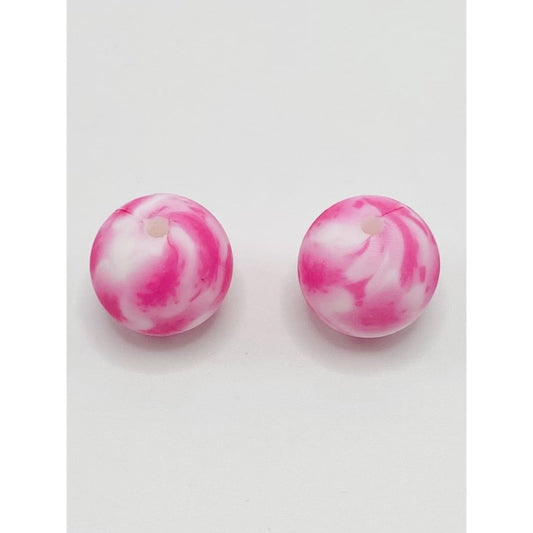 Round Pink Tie Dye Printed Silicone Beads Number 36