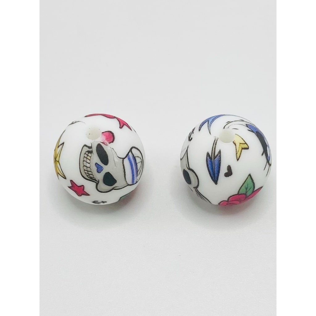 Cherry and Skull Halloween Printed Silicone Beads Number 450