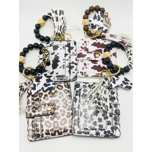 Solid Colored  Animal Prints Card Holder Wallet with Silicone Beads & Tassel, RANDOM Mix, 10 or 50 pieces
