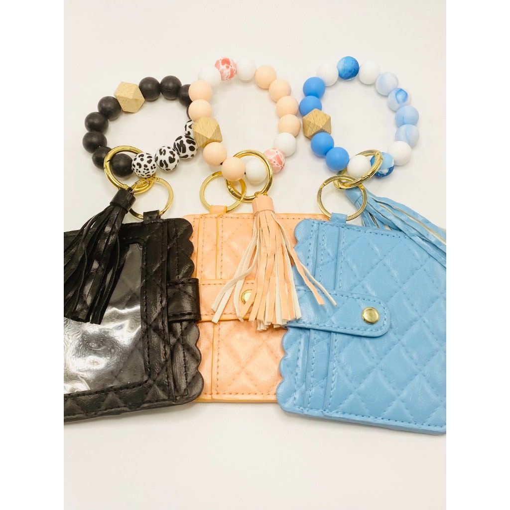 Solid Colored  Animal Prints Card Holder Wallet with Silicone Beads & Tassel, RANDOM Mix, 10 or 50 pieces