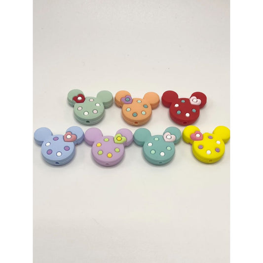 Mouse Head with Spots and Heart Ribbon Silicone Focal Beads, random mix