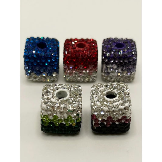 Cube Clay Beads with Ombre Color, Rhinestones, 14mm