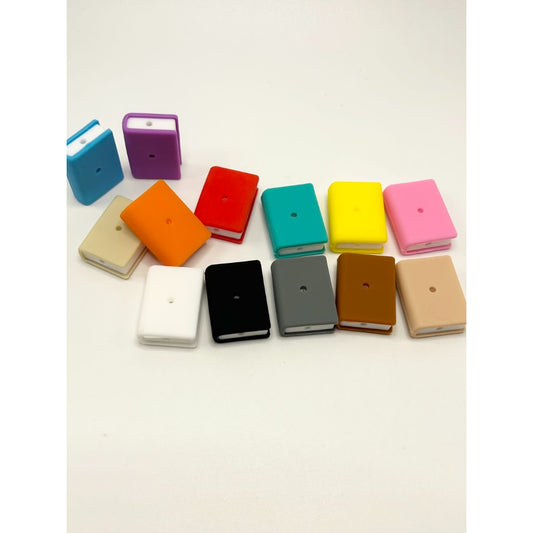 3D Books Various Colored Silicone Focal Beads, Four Holes, Random Mix