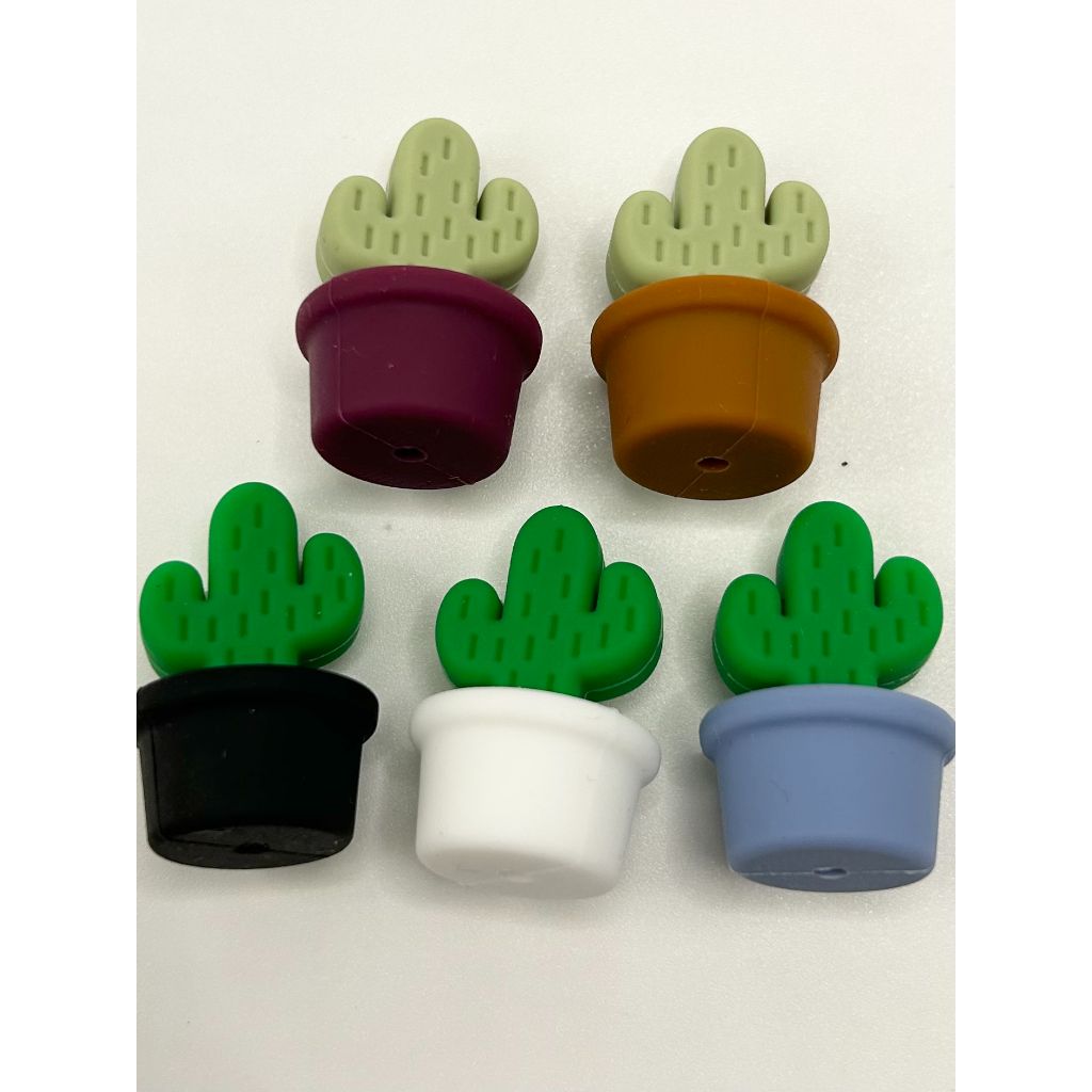 3D Pot Cactus Flower Silicone Focal Beads