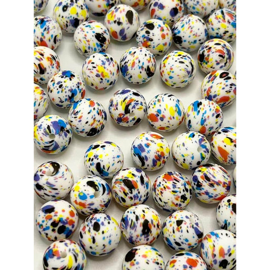 Colorful Spots Paint Spatter Splatter Printed Silicone Beads Number 30