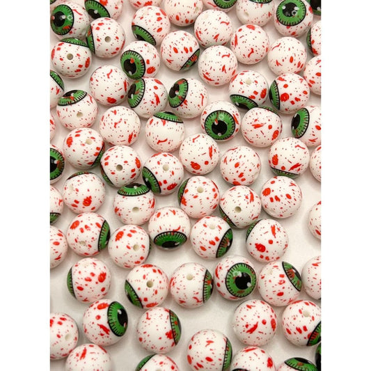 Scary Eyes Eyeball Beads with Blood Splatter, Printed Silicone Beads