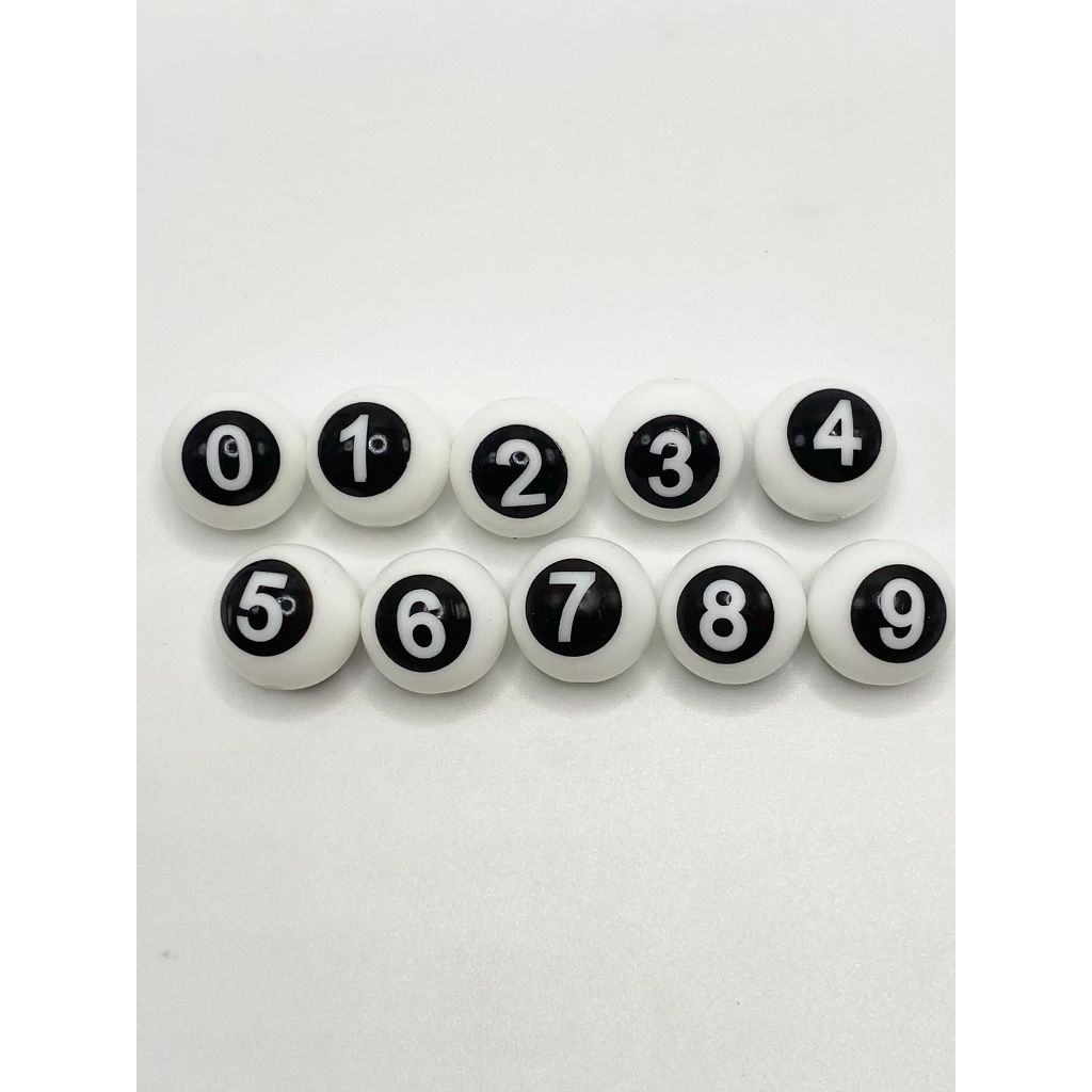 Round Numbers Printed Silicone Beads, Size 15mm
