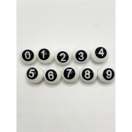 Round Numbers Printed Silicone Beads, Size 15mm