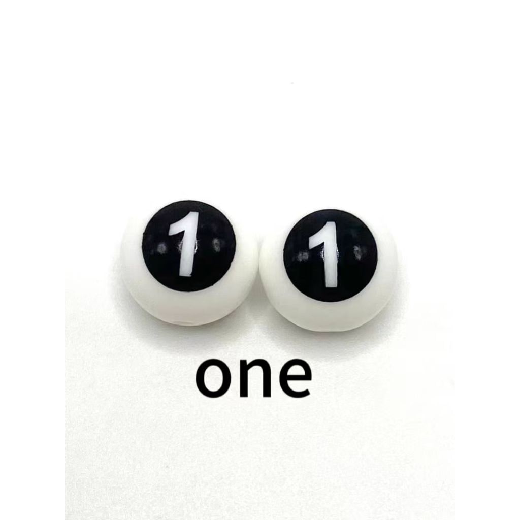 Round Numbers Printed Silicone Beads, Size 15mm