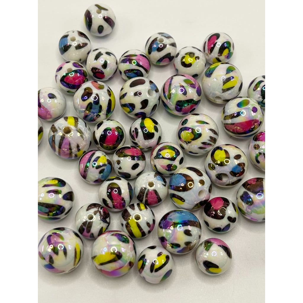 Mini Round White Jaguar Leopard Cheetah Colorful Acrylic Beads 20mm,16mm