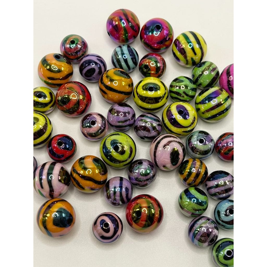 Rainbow Colorful Stripe Pattern Round Acrylic Beads 16 mm,20 mm
