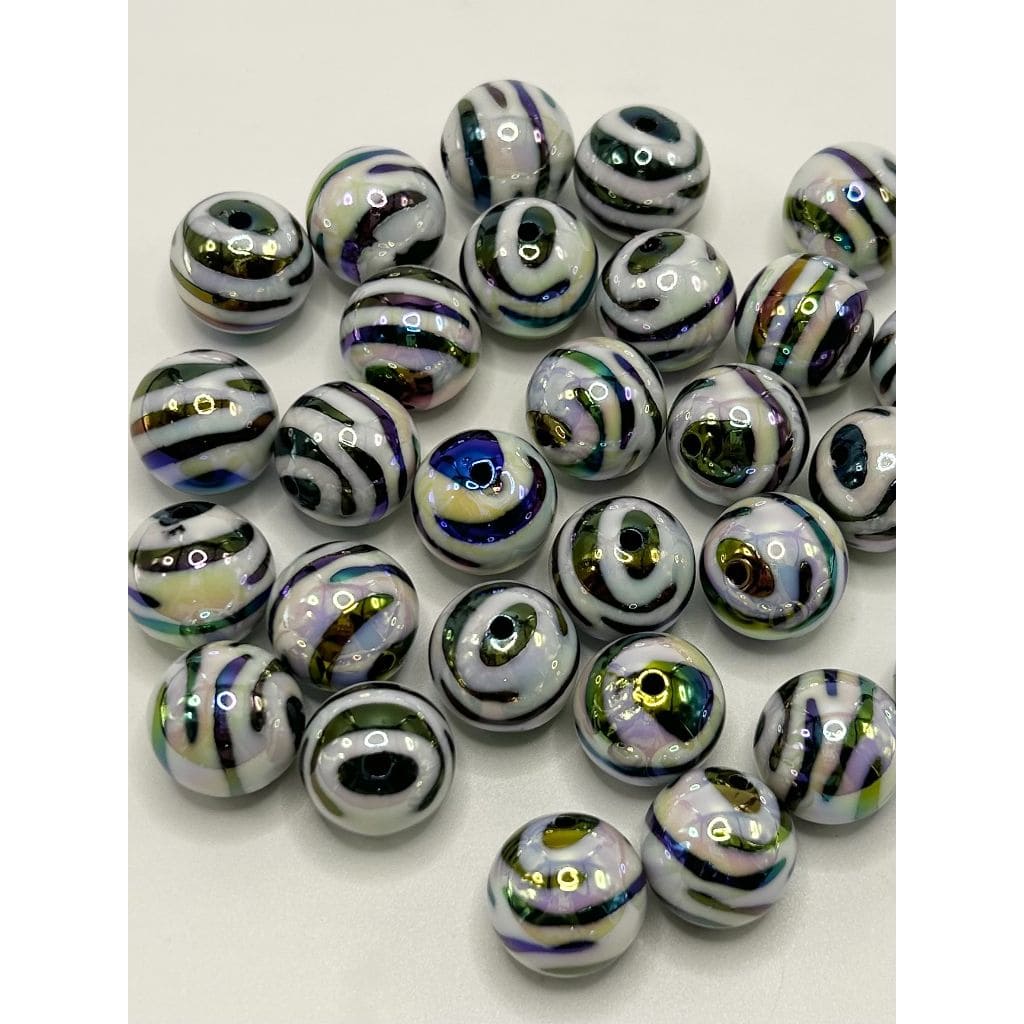 Adorable Black Jaguar Zebra Striped Printed on White Acrylic Beads 20mm,16mm