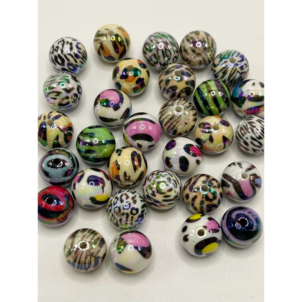 Round All Leopard Jaguar Cheetah Print Acrylic Beads, Random Mix 16mm,20mm