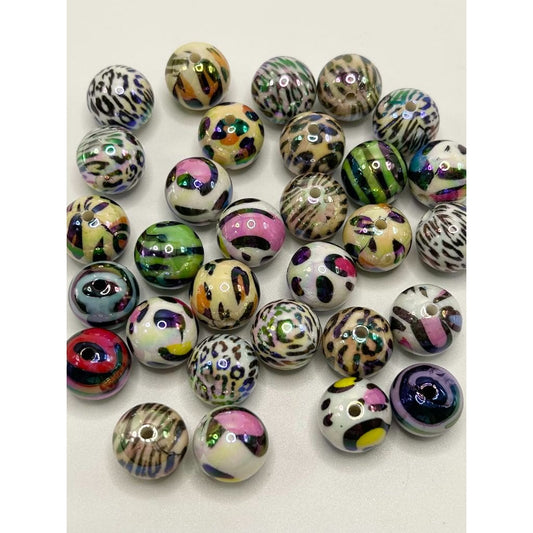 Round All Leopard Jaguar Cheetah Print Acrylic Beads, Random Mix 16mm,20mm