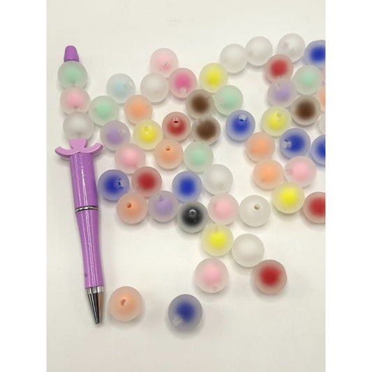 Double Layer Circle Frosted Acrylic Beads, Random Mix Color