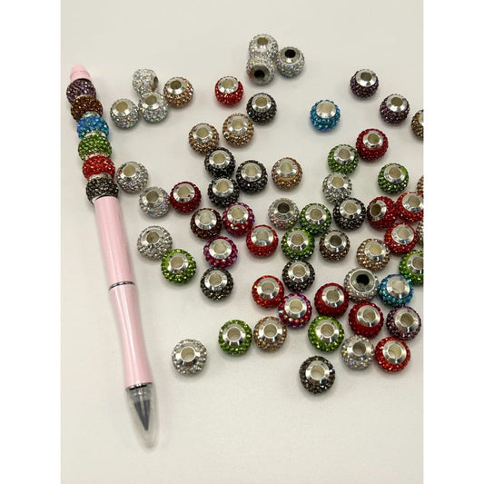 Clay Beads Spacers with Rhinestones, 12mm Large Hole, Random Mix Color