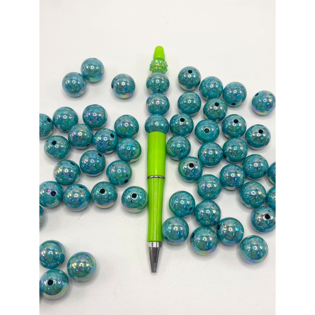 Teal Tiffany Black Crackle Line Stripe Acrylic Beads , 16mm