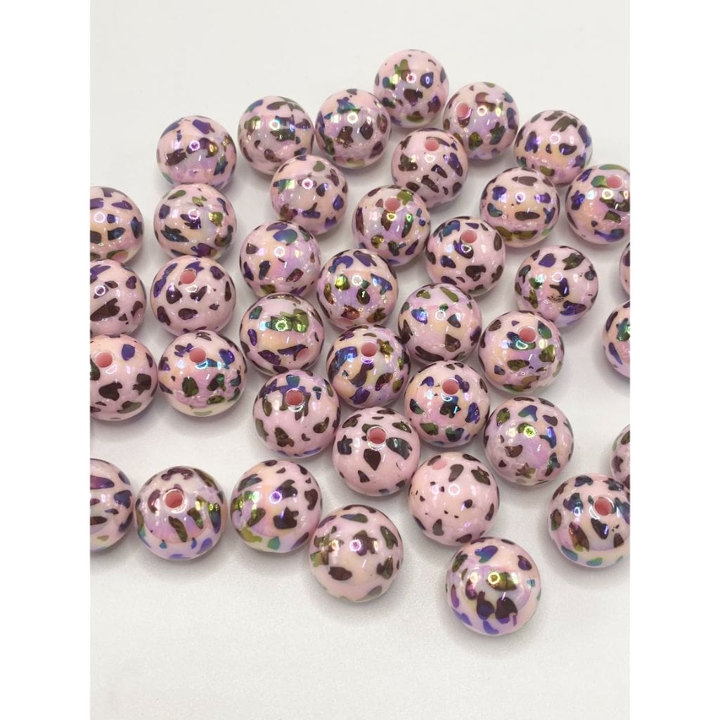 Cow Animal Prints Round Acrylic Beads 16mm Random Mix