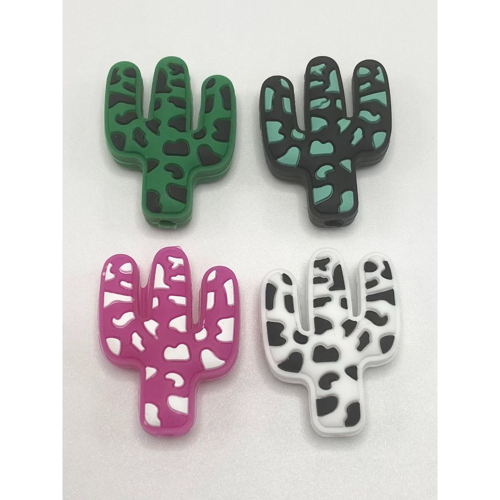 Cactus Color Printed Silicone Focal Beads Random Mix