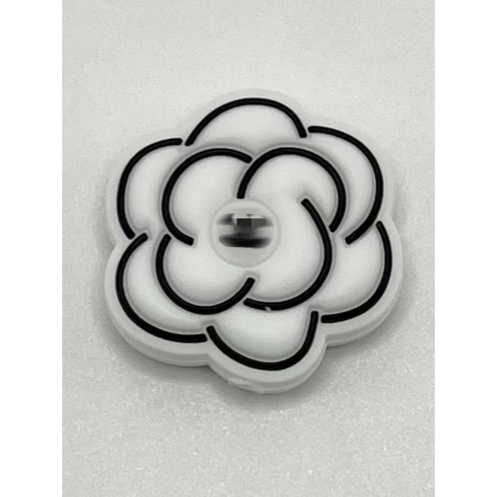 Black and White Flower with Letter C Silicone Focal Beads