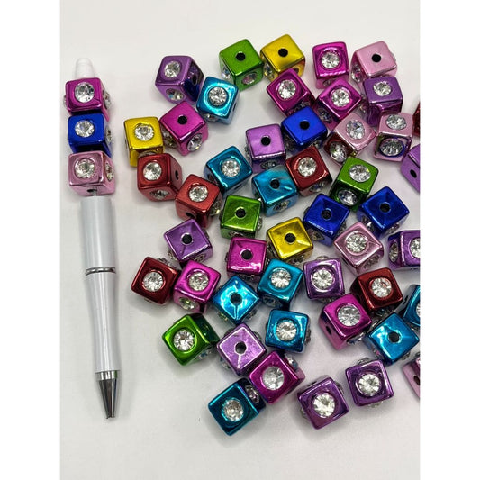 Cube Acrylic Beads with UV Finish Large Rhinestone, 14mm, LL