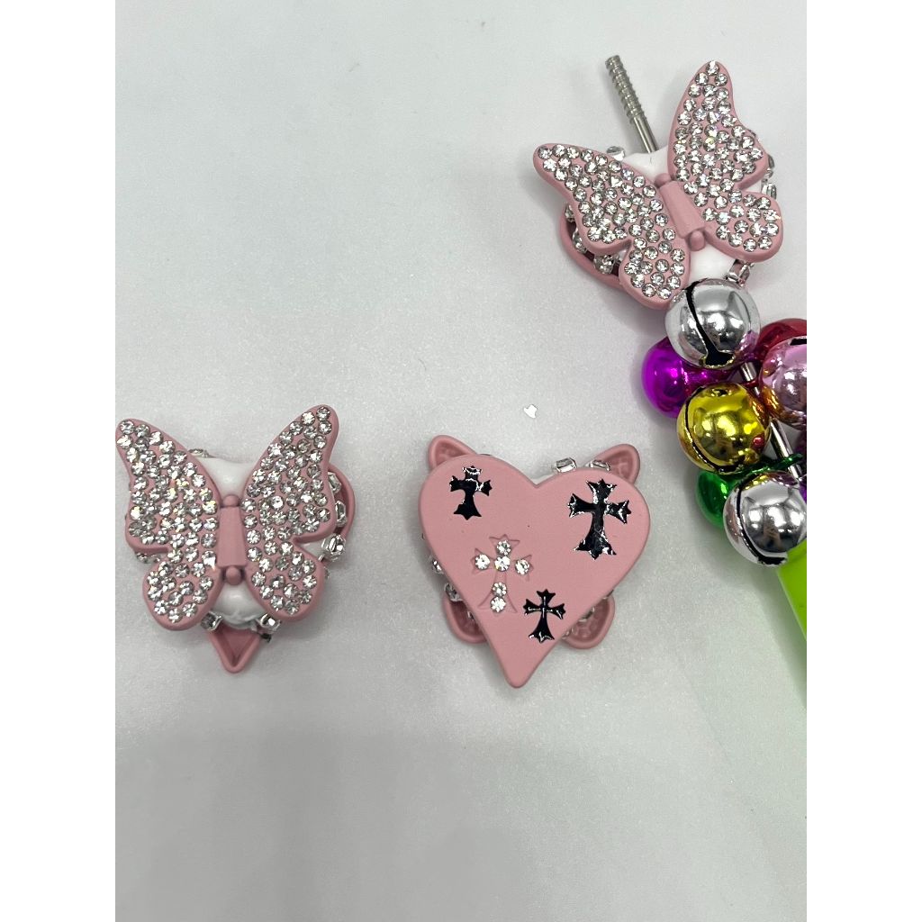 Clay Beads with Printed Cross Heart & Butterfly, ZY