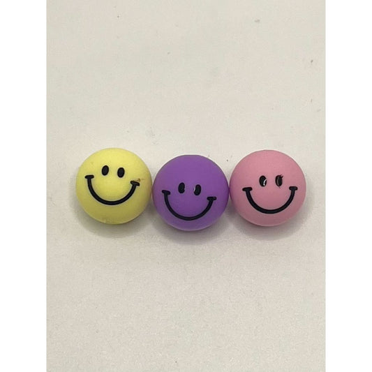 Smiley Face Round Smiling Emoji Printed Silicone Beads