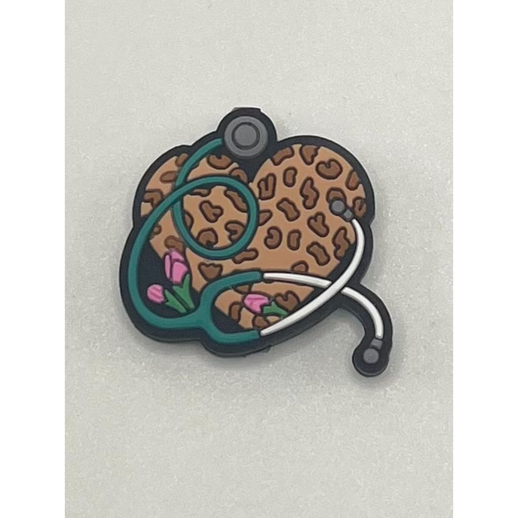 Stethoscope with Leopard Print Heart Silicone Focal Beads
