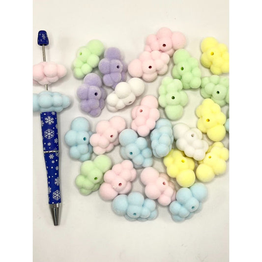 Cloud Shape Flocked Acrylic Beads, 22mm by 33mm, MZ