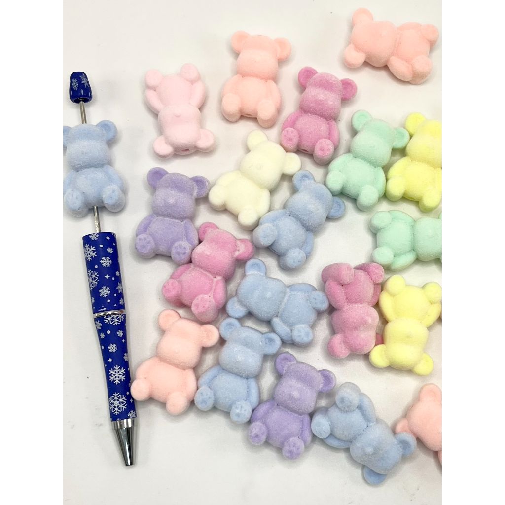 Flocked Cloud Bear Shape Acrylic Beads 22mm by 33mm, MZ