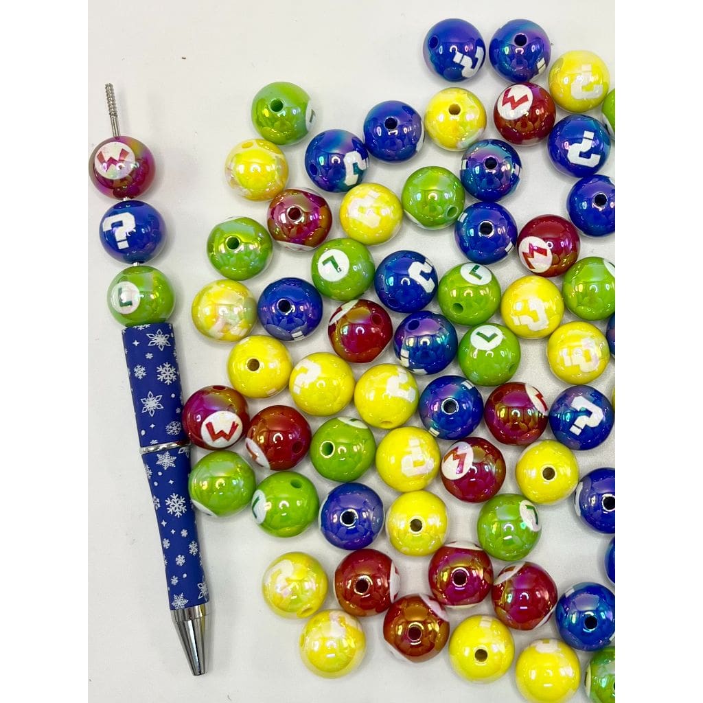 Mario Acrylic Beads with Letter L & W, Question Mark, 16mm, SB