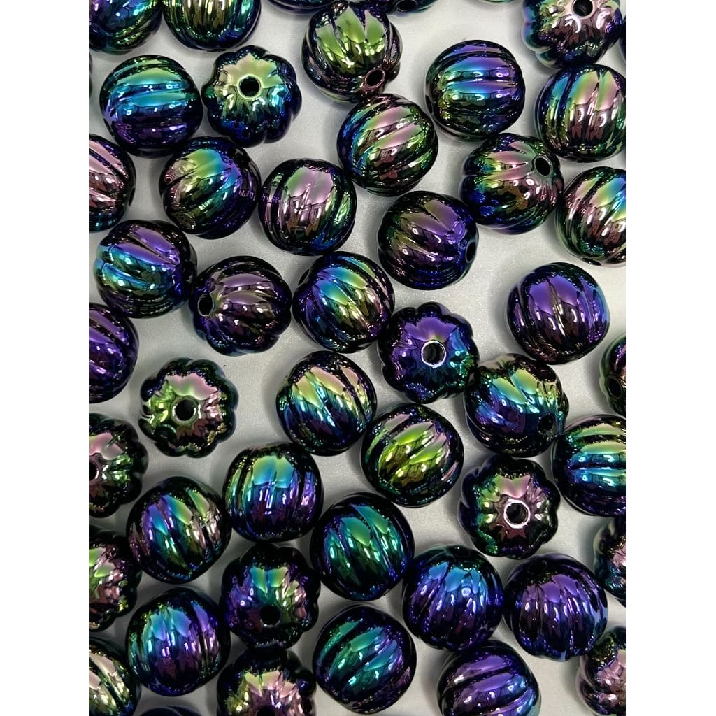 UV finish Textured Pumpkin Shaped Acrylic Beads with Stripes, 16mm, Random Mix, LD, Please Read the Description