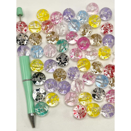 Round See Thru Acrylic Beads with Splatter Spatter Paint Spots, 16mm, LL