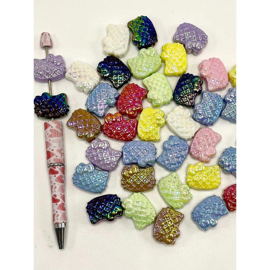 Mini Cute Cat Character with Waffle Pattern Cartoon Acrylic Beads | Some of them are luminous, WQ