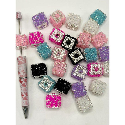 Silver Alloy Cube Square Sugar Beads, Random Mix Color, MG