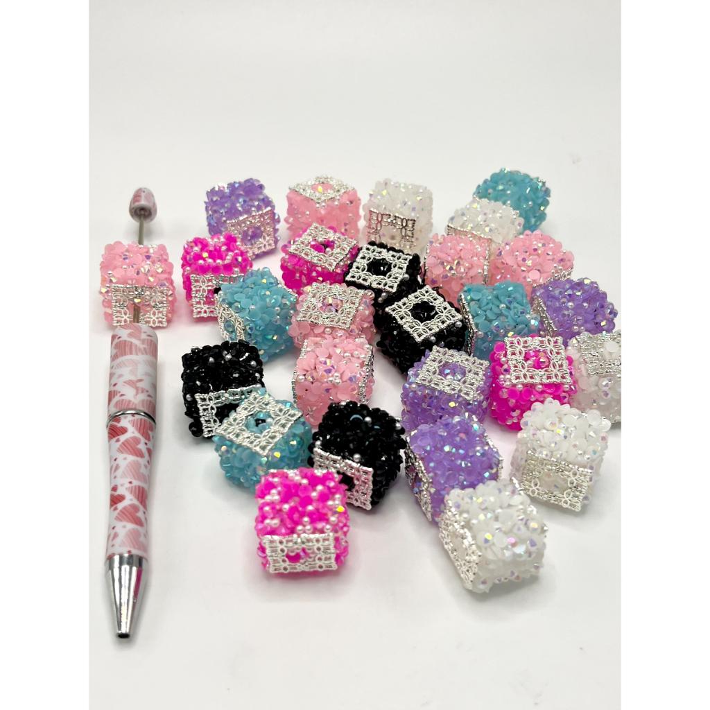 Silver Alloy Cube Square Sugar Beads, Random Mix Color, MG