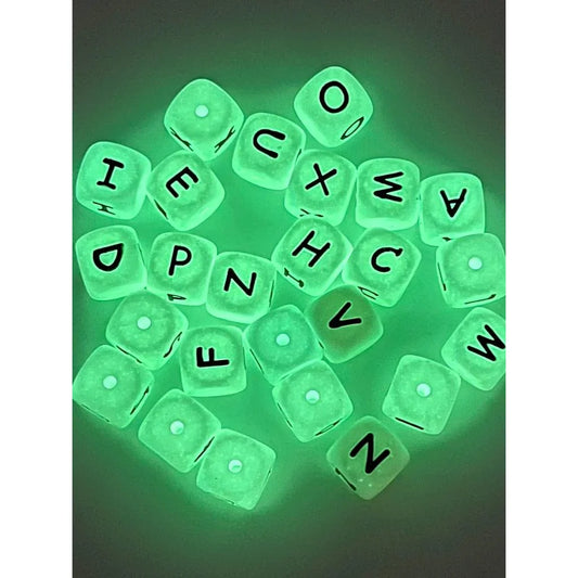 Glow in the Dark Cube Luminous Silicone Letter Beads, 12mm