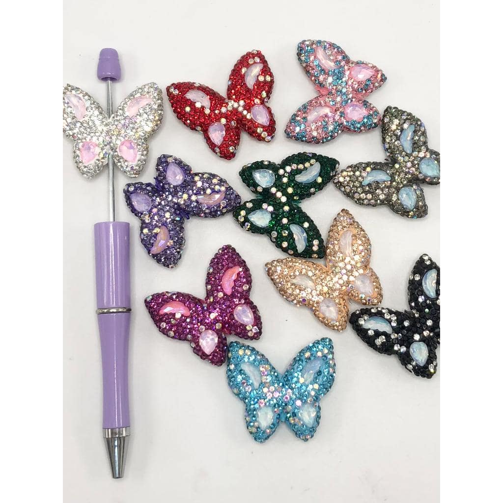 Crystal Rhinestones with Butterfly Clay Beads, Random Mix Color, FW