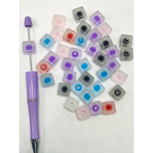 Cute Frosted Double Layer Square Cube Acrylic Beads, Random Mix Color