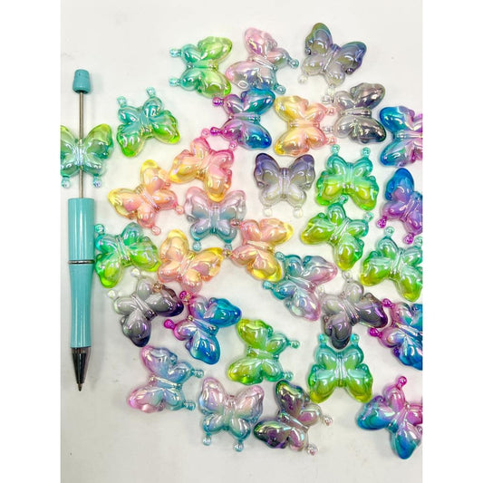 Ombre Butterfly Double Layer Acrylic Beads, Random Mix Color, CM